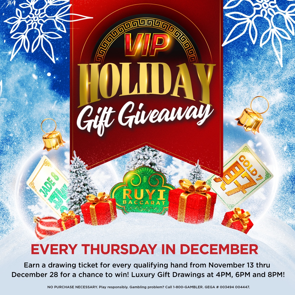 The qualifying has begun for our VIP Holiday Gift Giveaway! Earn those drawing tickets now for a chance to win a Luxury Gift Item EVERY THURSDAY in DECEMBER! 🎁🎄 #HUSTLERCasino #LuxuryItems #Baccarat