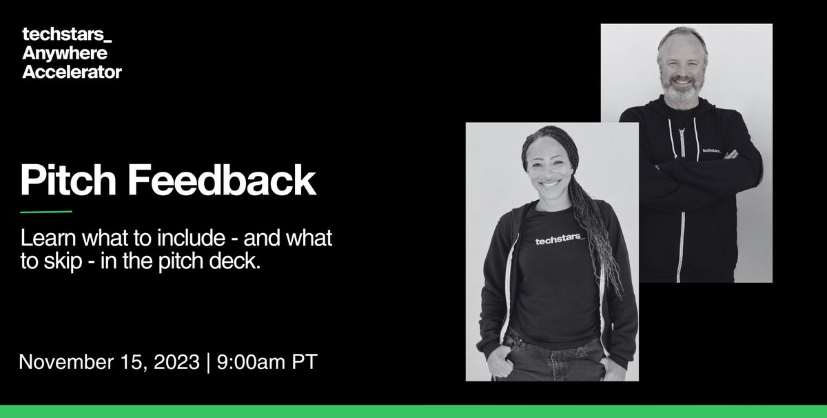 Techstars Anywhere Remote Accelerator (@ts_anywhere) on Twitter photo Join us tomorrow, November 15th at 9:00am PT, to hear five startups pitch and receive feedback from <a href="/TS_Anywhere/">Techstars Anywhere Remote Accelerator</a> Managing Director, <a href="/ryankuder/">Ryan Kuder 🦄🌊🌮</a>, and Investor, <a href="/heymisticain/">Misti Cain</a>!
🎟️RSVP Now! lu.ma/8tzk3jjg Join us tomorrow, November 15th at 9:00am PT, to hear five startups pitch and receive feedback from <a href="/TS_Anywhere/">Techstars Anywhere Remote Accelerator</a> Managing Director, <a href="/ryankuder/">Ryan Kuder 🦄🌊🌮</a>, and Investor, <a href="/heymisticain/">Misti Cain</a>!
🎟️RSVP Now! lu.ma/8tzk3jjg