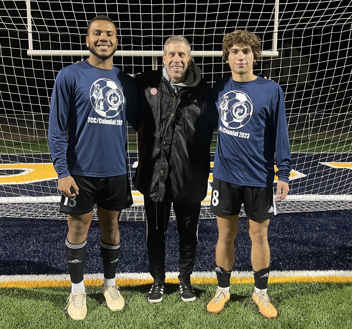 Tyler V, Coach Terry, &amp; Evan M together one last time representing Clearview @ the TCC/Colonial Senior Soccer All Star Game @ Clayton HS this evening!! GO VIEW!!!