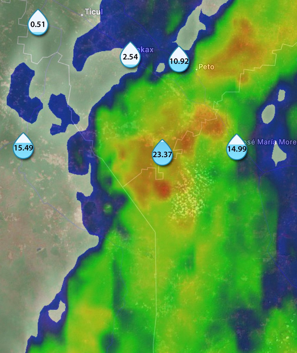 ClimaYucatan's tweet photo. ⛈️ Estaciones meteorológicas comunitarias y de @procivy están registrando acumulados de precipitación máximos de entre 10 y 25 milímetros en la zona sur de Yucatán, norte de Campeche y occidente de Quintana Roo. https://t.co/8ReGNQ9KRI