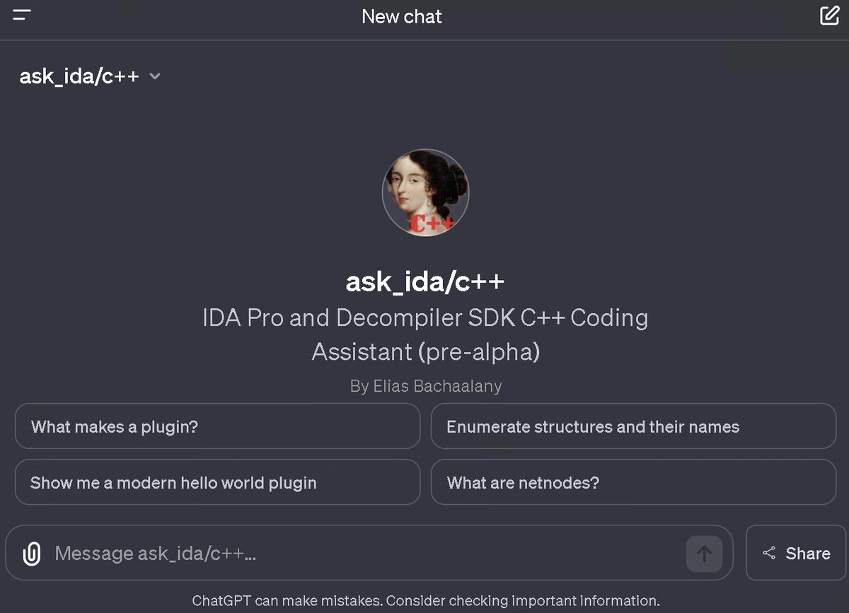 allthingsida's tweet image. Try the ask_ida/c++ GPT [ chat.openai.com/g/g-VgbIr9TQQ-… ] for IDA SDK related questions in C/C++.