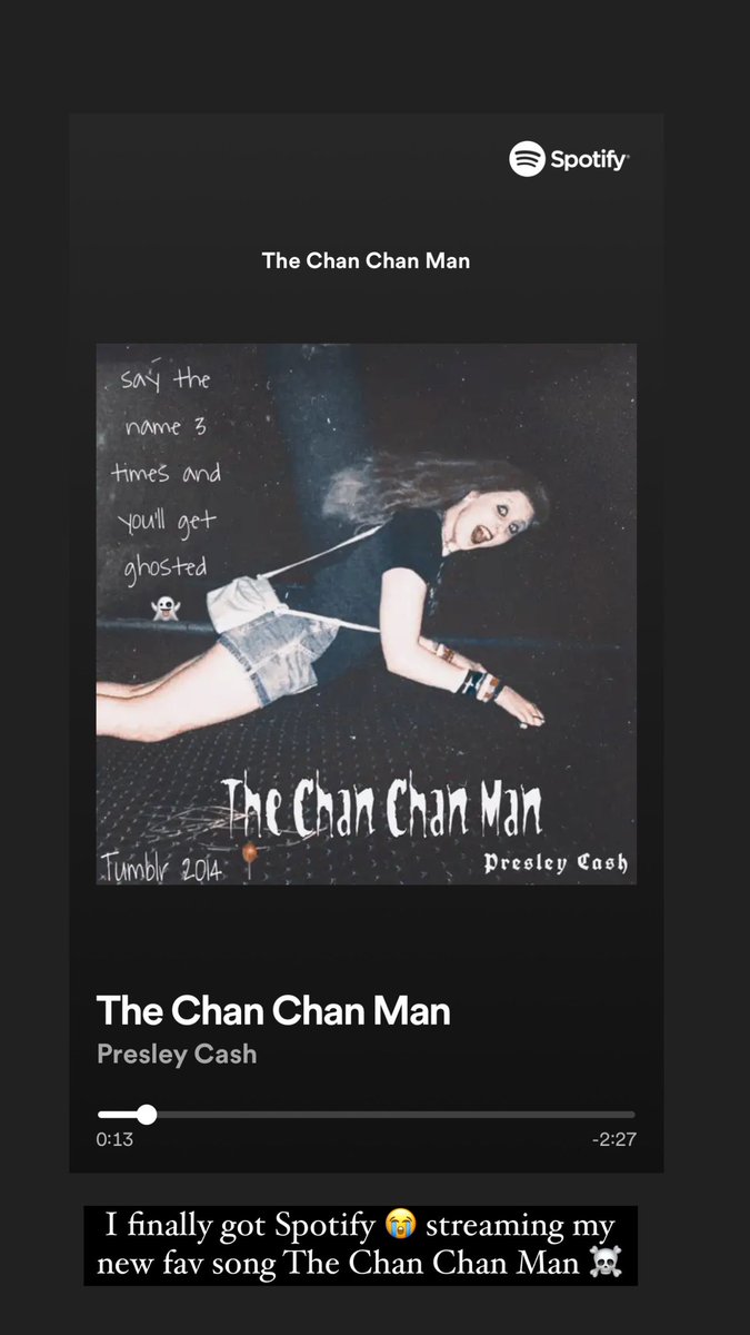 IAmPresleyCash's tweet photo. FINALLY GOT SPOTIFY PREMIUM AND IM STREAMING MY NEW FAV SONG #TheChanChanMan ☠️ AHAHA haven’t logged into this account in a LONG time and I’m finding all these playlists I made when I was a emo teen 😭 #newmusic #presleycash #acoustic #poppunk #tumblr2014 #emo #girlswithguitars https://t.co/28MUAHShBu