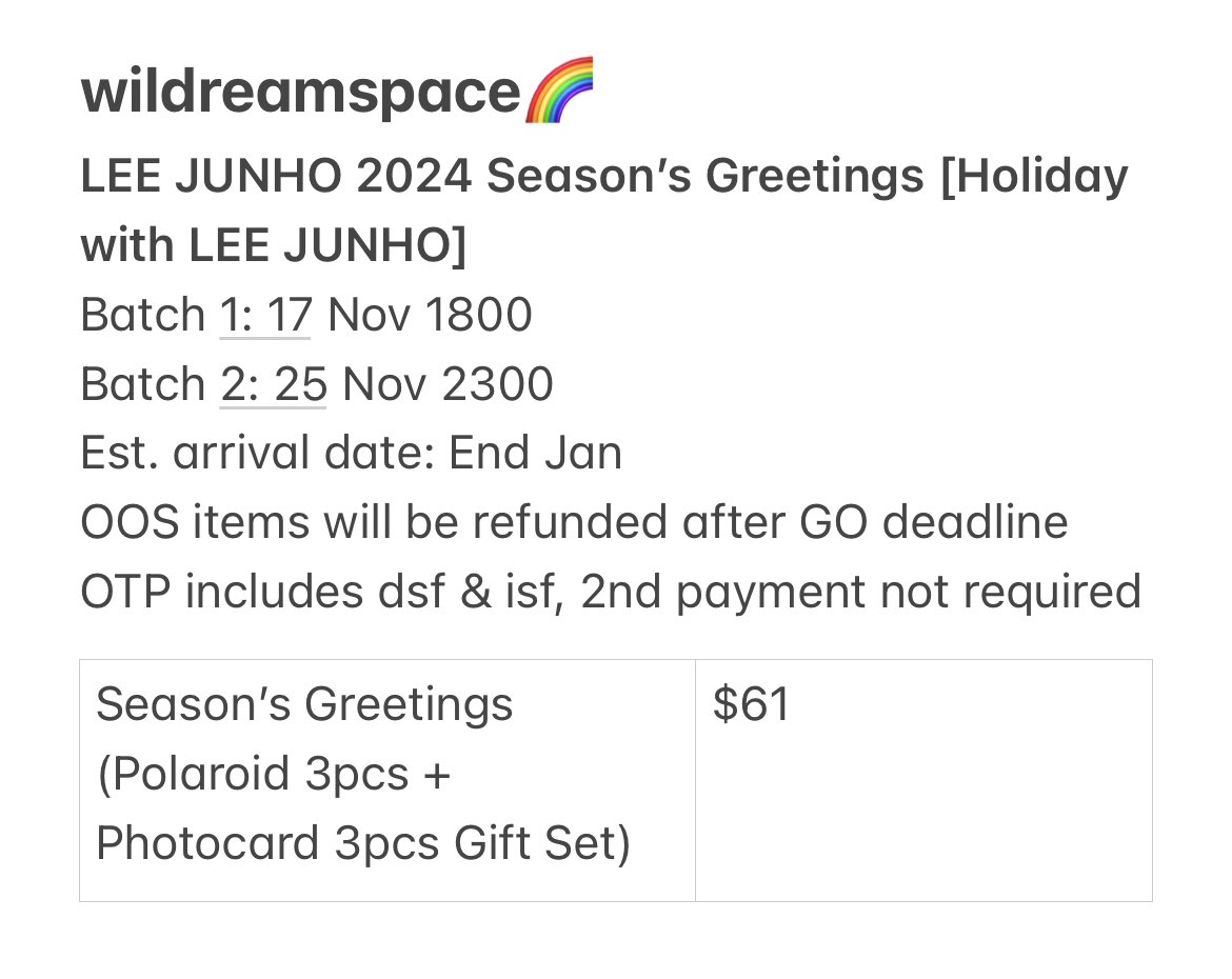 [SG GO🇸🇬] LEE JUNHO 2024 Season’s Greetings [Holiday with LEE JUNHO]

💌To order:
• t.me/wildreamspace

Masterlist: tinyurl.com/wdsGO
Updates: t.me/wildreamspace

#wdsGO #wdsLJHSSG2024
#이준호 #LEEJUNHO
#준호 #JUNHO
#Holiday_with_LEEJUNHO
#2024SEASONSGREETINGS