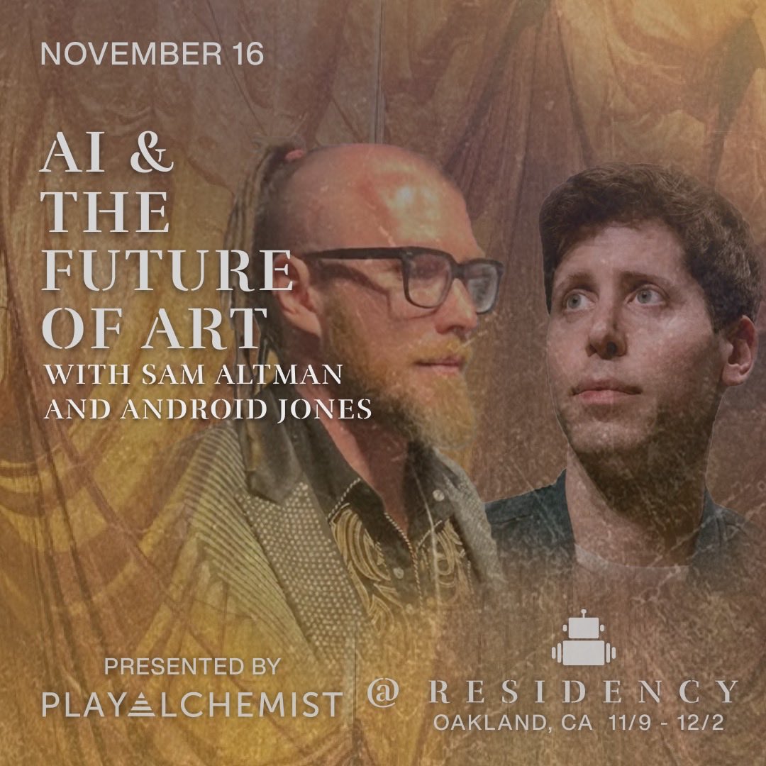 Satya Kamdar (@satyakamdar) on Twitter photo Thrilled to be hosting round two of <a href="/sama/">Sam Altman</a> & <a href="/Android_Jones/">Android Jones</a> on AI & The Future of Art in the most incredible venue in Oakland that you havenβt been to, yet. π
Link to video of round one below. 
Itβll be fascinating to hear how their perspectives have changed. Thrilled to be hosting round two of <a href="/sama/">Sam Altman</a> & <a href="/Android_Jones/">Android Jones</a> on AI & The Future of Art in the most incredible venue in Oakland that you havenβt been to, yet. π
Link to video of round one below. 
Itβll be fascinating to hear how their perspectives have changed.
