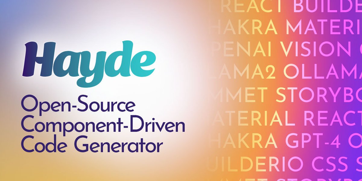 ai_picks's tweet image. 🚀 Excited to introduce hayde, an open source component-driven code generator! 🎉 Boost your productivity and streamline your development process with this powerful tool. Get started today at aitoppicks.com and revolutionize your coding experience! 💻✨ #codegenerator #
