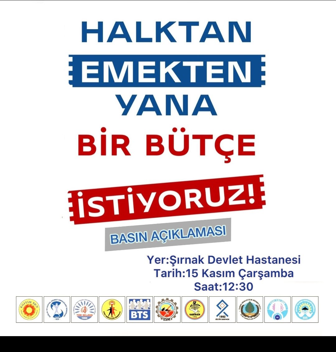 Emeğin onuru için
Halktan yana 
Ekmekten bir yana bir bütçe için alanlardayız!
