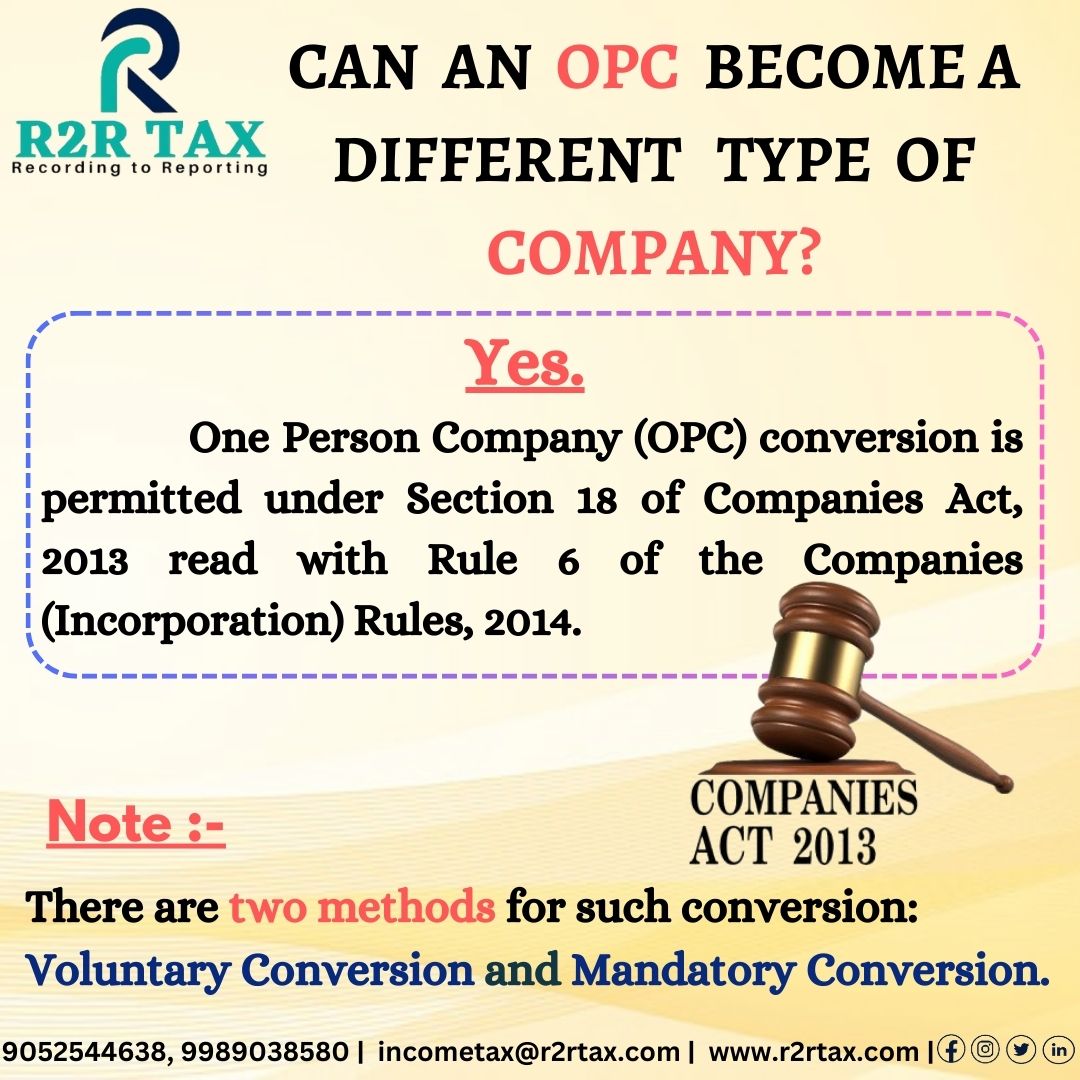 R2R_Tax's tweet image. Conversion Possibilities for OPCs: Changing Company Types
Follow @r2rtax for more details and be a part of @r2rtax 
#OPCConversion #CompaniesAct2013 #IncorporationRules2014 #OnePersonCompany #LegalConversion #BusinessCompliance #instagram #facebook #linkedin #twitter #r2rtax