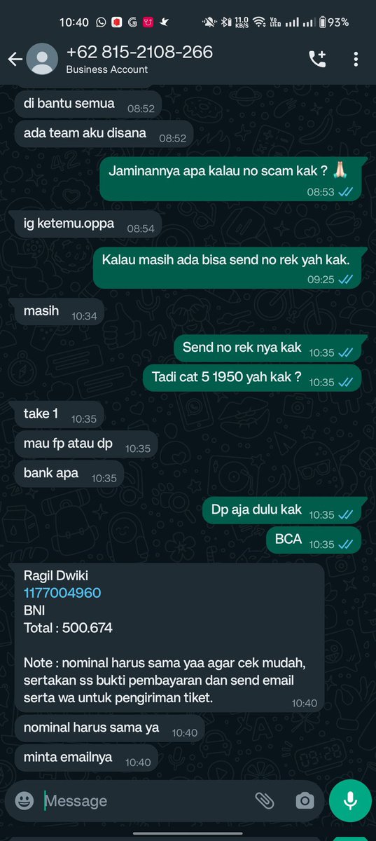 KetemuOppa's tweet photo. <SCAMMER / PENIPUAN TIKET COLDPLAY>
Kami sudah tidak jual tiket Coldplay Indonesia lagi, stok sudah habis hanya untuk customer PO yang pesan sebelum ticketing🙏🏻
Ragil Dwiki BNI 1177004960 BNI
08152108266
t ; wtb wts cat 1 cat 2 cat 3 cat 4 cat 5 cat 6 cat 7 cat 8 https://t.co/1iKSWwYIaF