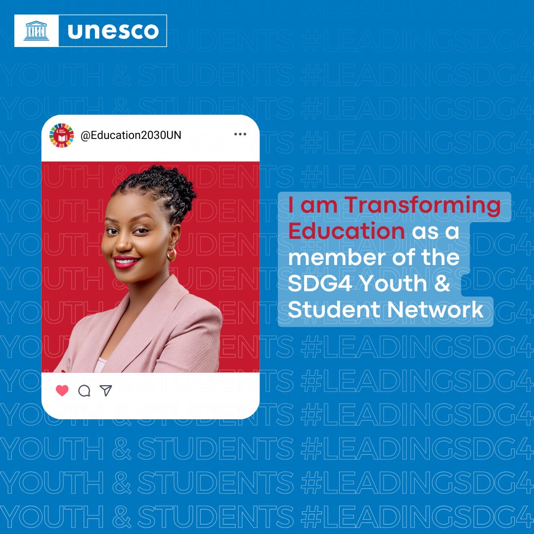 Hey world.I am Julia Muhumuza from Uganda🇺🇬. I am happy to share that I've been selected to be part of the 2024-2025 SDG4 Youth & Student Network UNESCO. As an advocate, I’m committed to improving access to inclusive, quality & affordable education @Education2030UN #LeadingSDG4