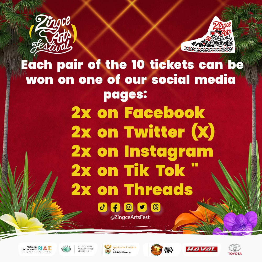 ZingceArtsFest's tweet image. TICKETS GIVEAWAY 🚨

You can now join us at the 3rd Zingce Arts Festival on Sunday, December the 3rd at #TheArkVenueHire 🥳🎉💃🏾🕺🏾🎊

SEE SLIDES FOR INSTRUCTIONS.