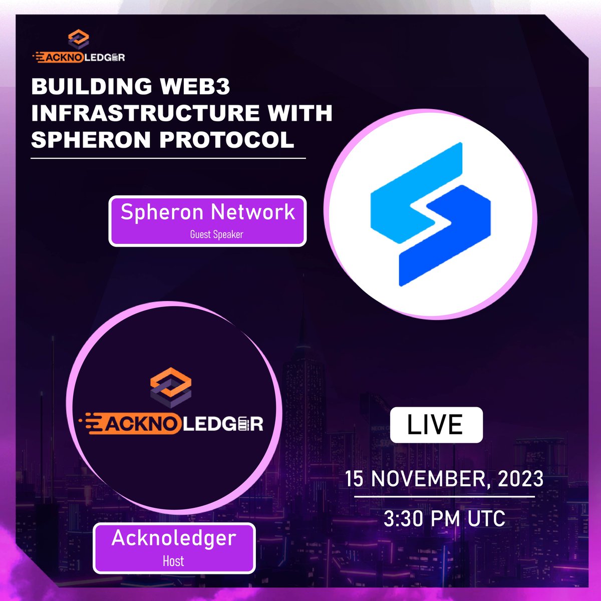 🚀 Join us TODAY at 3:30 PM UTC for an exclusive session hosted by Acknoledger, diving into the future of Web3 Infrastructure with the innovative @SpheronFDN! Discover the building blocks of tomorrow's tech at Spheron Network. @ydcurious @rbkasr @Kuntalico Don't miss this…