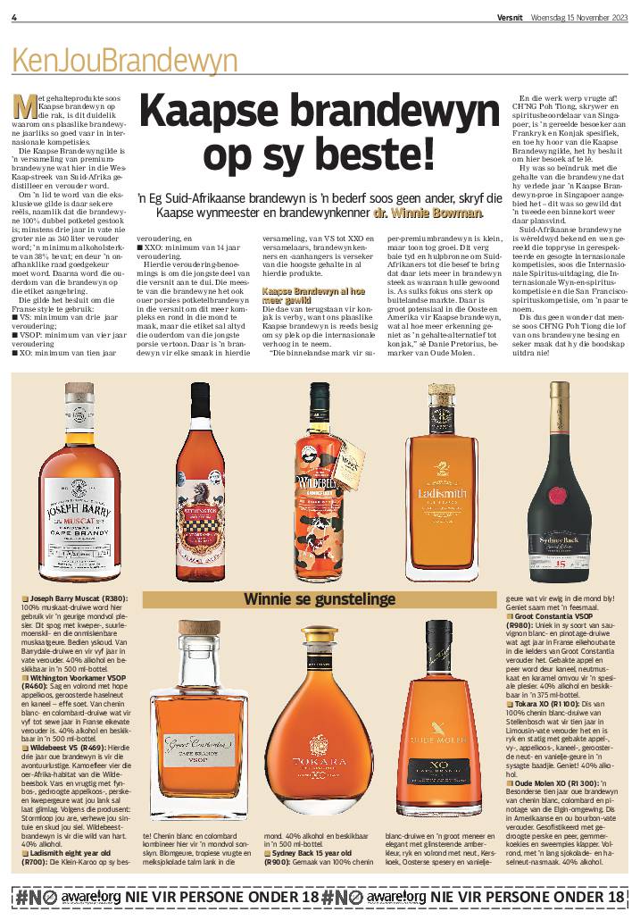 #DieBurgerVersnit is vandag propvol artikels en resepte oor/met Kaapse #brandewyn deur <a href="/ZaanPotg/">Suzaan Potgieter</a> en dr. <a href="/Winbeebee/">Winnie Bowman, CWM</a>. Kry dit in <a href="/Die_Burger/">DieBurger</a> of by bit.ly/3hw6iZu via <a href="/Netwerk24/">Netwerk24</a>
#LoveBrandy #CapeBrandy