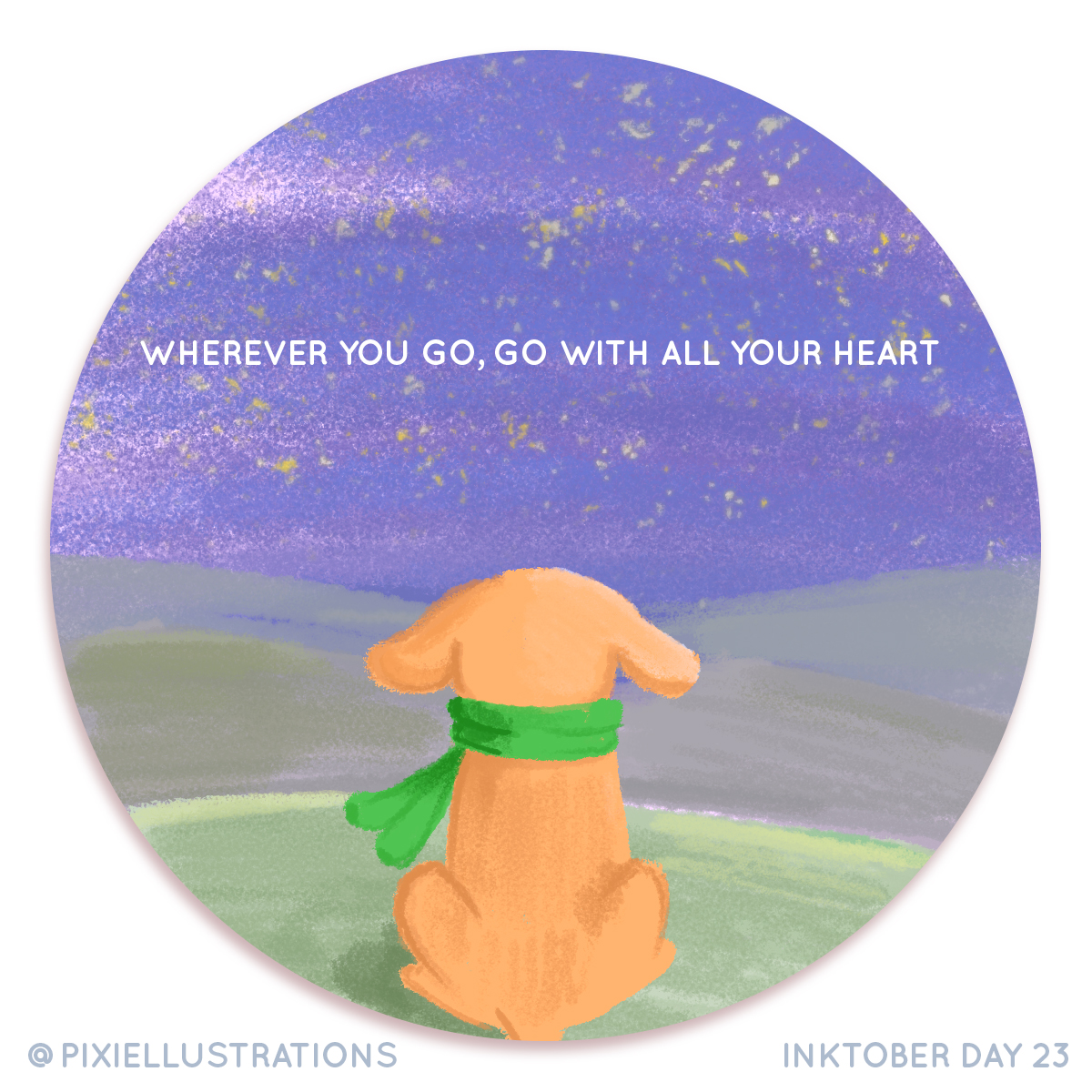 PIllustrat79580's tweet photo. 🌌 Inktober Day 23: "Celestial Companionship" 🐾🌠

A cute puppy, adorned in a cozy scarf, contemplates the stars with a heart full of dreams. "Wherever you go, go with all your heart." 🐶💫 #Inktober #Inktober2023 #CelestialPuppy #IllustrationMagic #InktoberDay23 #StarryDreams https://t.co/2RMyMXuDpL