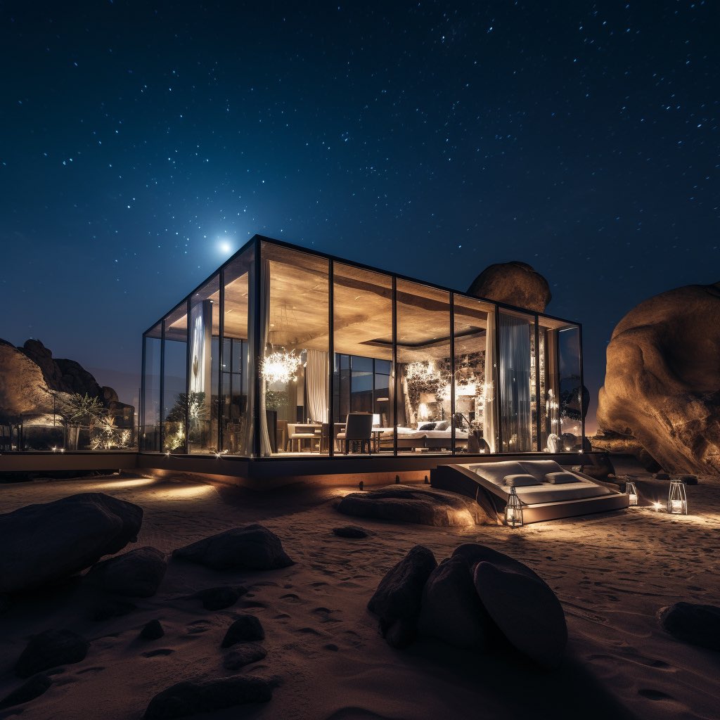 islayjoy's tweet photo. Nice break from drones. Experimenting with #MidjourneyAI to get the creative juices flowing #designing my dream home in the #desert https://t.co/w8rAD109LR