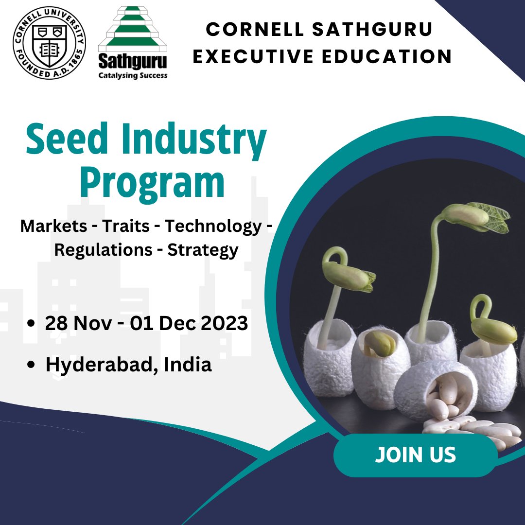 CornellExEdu's tweet image. Cornell Sathguru Executive Education offers an intensive 4-day course for seed industry professionals. Join #SIP2023 for an enriching experience filled with engaging sessions &amp;amp; dynamic discussions!

lnkd.in/e3Ah8xiv

#seedindustry #cornell #sathgurumc