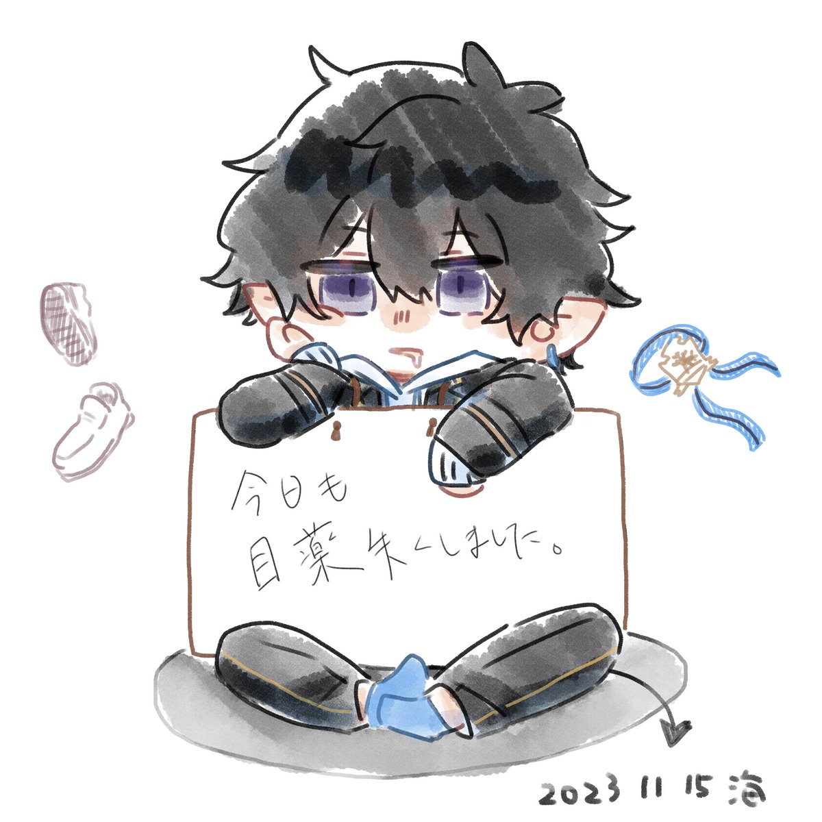 1boy male focus black hair pointy ears purple eyes solo chibi  illustration images