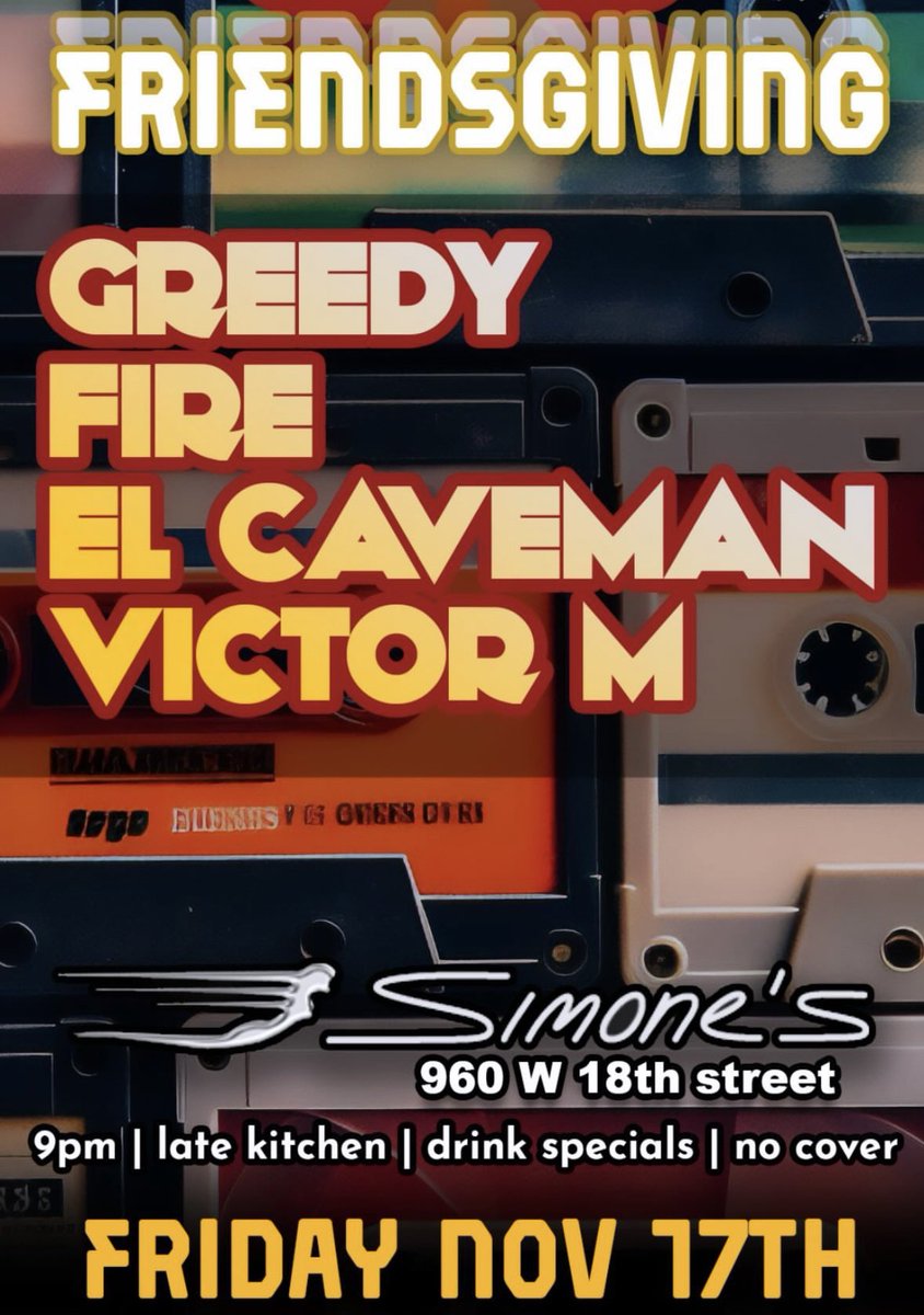 DjGreedy (@dj_greedy) on Twitter photo This Friday - Friendsgiving
November 17th @ 9pm
Simones 960 W 18th St
No Cover • Drink Specials • Late Kitchen
<a href="/simonesbar/">Simone's Bar</a> #simonesbar #pilsen #pilsenbar #pilsenbars #djgreedy #djgreed #chicago #chicagodjs #chicagodj #chicagomix #chicagomixes #chicagomixer #chicagomixers This Friday - Friendsgiving
November 17th @ 9pm
Simones 960 W 18th St
No Cover • Drink Specials • Late Kitchen
<a href="/simonesbar/">Simone's Bar</a> #simonesbar #pilsen #pilsenbar #pilsenbars #djgreedy #djgreed #chicago #chicagodjs #chicagodj #chicagomix #chicagomixes #chicagomixer #chicagomixers