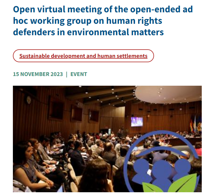 #EventosEscazú ➡️ Open virtual meeting of the open-ended ad hoc working group on human rights defenders in environmental matters ✍️Vía zoom - Registro: bit.ly/3QEimGj 🗓️ 15 NOV ⏰ 16 horas, Santiago, Chile time 🗣️ Spanish-English interpretation
