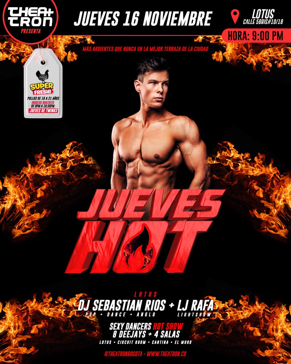 JUEVES HOT 
9pm a 5am en la mejor terraza de la ciudad #lotusbytheatron 

Show en vivo #hotboystheatron #queenscaminoadragstar 

Produce <a href="/fernandokoral/">koralito</a> 

Porque Theatron de película siempre te da más! 
#theatron #koralito #jueveshot