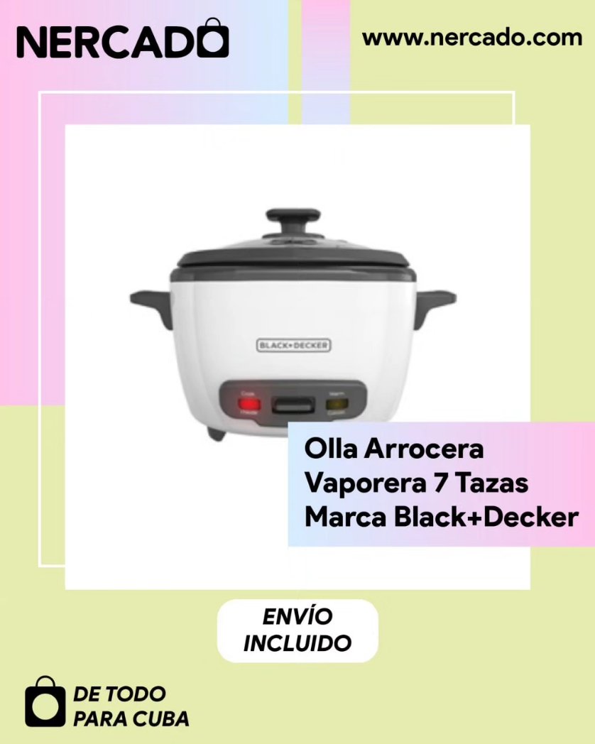 NercadoCuba's tweet photo. ¡Prepara deliciosos arroces y vaporiza tus comidas en Cuba con la olla arrocera vaporera de 7 tazas marca Black and Decker!
¡Envíala con Nercado!
#ollaarrocera #vaporera #envíosacuba #Nercado #deliciososarroces https://t.co/LZ1litNAqj