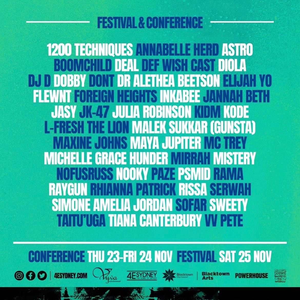 LFRESHTHELION's tweet photo. @4ESydney kicks off next week Thurs + Fri with the conference, Sat with the festival. I’ll be at the conference and performing at the festival this year. 

Go to https://t.co/B59s9uzjf8 for more info + tickets. https://t.co/neRSpGk07B