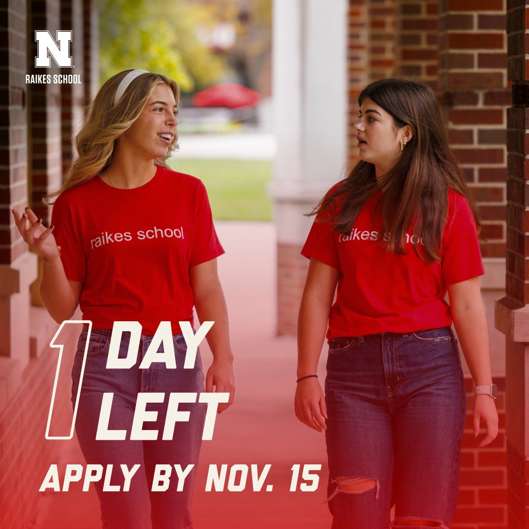 High school seniors—have you applied for the Raikes School yet? Applications for Cohort 2024 officially close ONE DAY from today.

Design your future at the Raikes School. Applications are due November 15, apply at raikes.unl.edu/apply-online 💻📝

#RaikesSchool #Apply #UNL