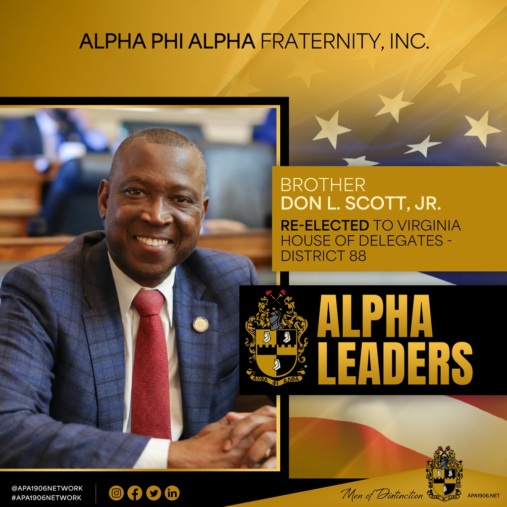 apa1906NETwork's tweet photo. Alpha Phi Alpha Fraternity, Inc. congratulates our Alpha Brothers who won their 2023 House of Representatives and Delegates election!

Please share.

#APA1906Network #MenOfDistinction #AlphaLeaders https://t.co/PTbctMfr70