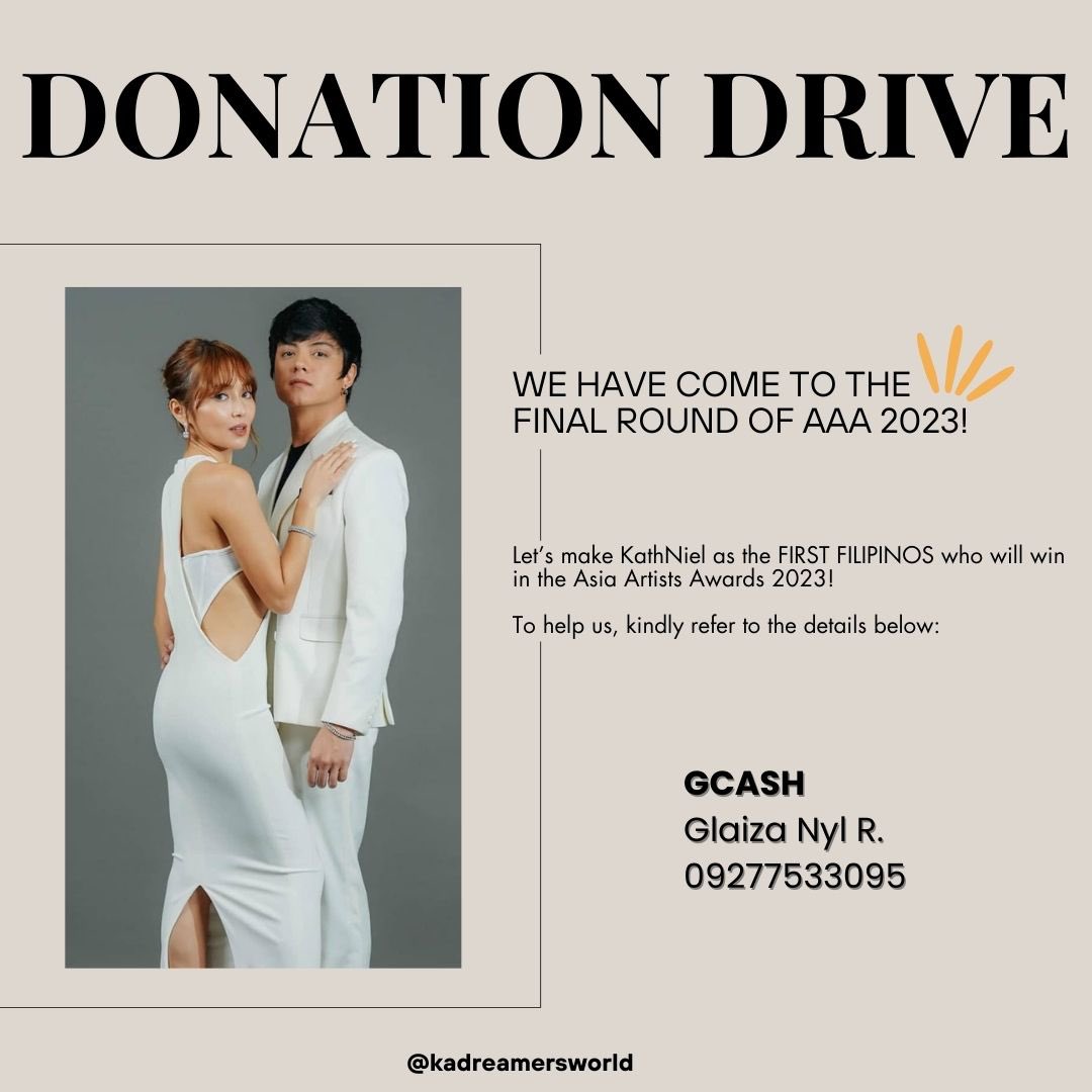 Hi KathNiels!

We are now at the FINAL ROUND for 2023 AAA 🥳

With this, we are now opening a donation drive in order to fund chamsims for KathNiel. 💙

To donate, kindly refer below:

#KathrynBernardo 
#DanielPadilla #KathNiel