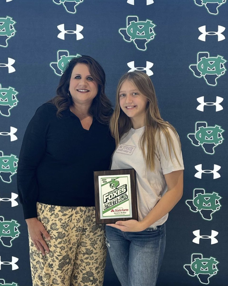 Congratulations to both of these amazing ladies for receiving the Nanette Mulkey State Farm athlete of the month award! Senior, Avery Pullen and Freshmen, Abbi Cotten both played a vital role in the volleyball team’s success this year! 💚🦊 We’re lucky to have you two!