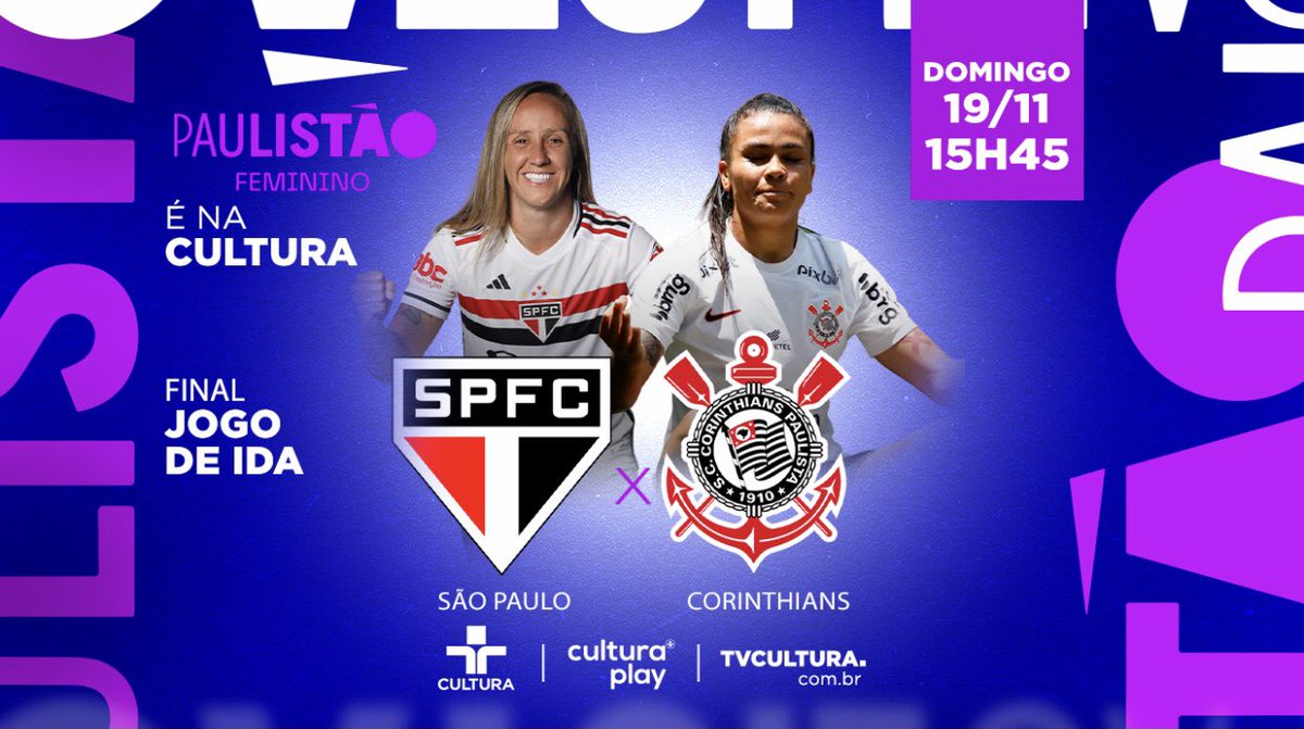 cartaoverde_'s tweet photo. Domingo é dia de decisão na @tvcultura
Final do Paulistão Feminino!
É o Clássico Majestoso!
Soberanas x Brabas, ao vivo!
Narração: @GilArrudaShazam
Comentários: @ThaisPicarte
Reportagem: @santananataliaa
#PaulistaoFemininoNaCultura https://t.co/7D1TOKfOtJ