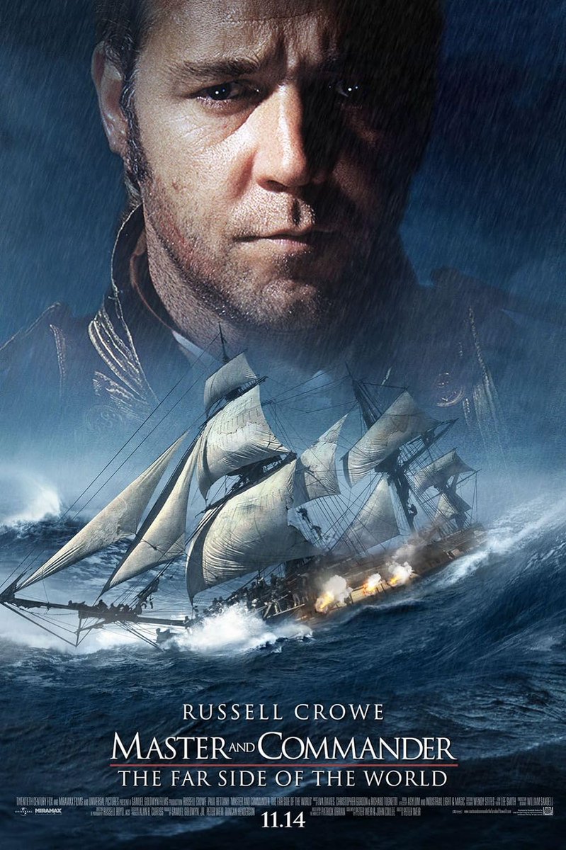 WeGeekGirls's tweet photo. ‘Master and Commander: The Far Side of the World’ was released on this day 20 years ago! (November 14, 2003)
#RussellCrowe #PaulBettany #JamesDArcy #BillyBoyd #MaxPirkis #ChrisLarkin #IanMercer #EdwardWoodall #MaxBenitz https://t.co/Tii6tnXcln