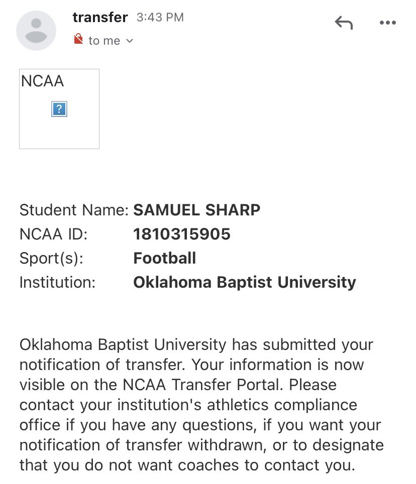 SamSharp37's tweet image. I am officially in the transfer portal as a graduate transfer. Selected in the top 20 FB’s for D2 by @thecfbnetwork
-34 games started
-32 receptions 274 yards 4 TD’s
-2 rushes for 14 yards
-3.71 GPA w/ a bachelors in forensic psych
-Film will be up soon
-DM if interested
