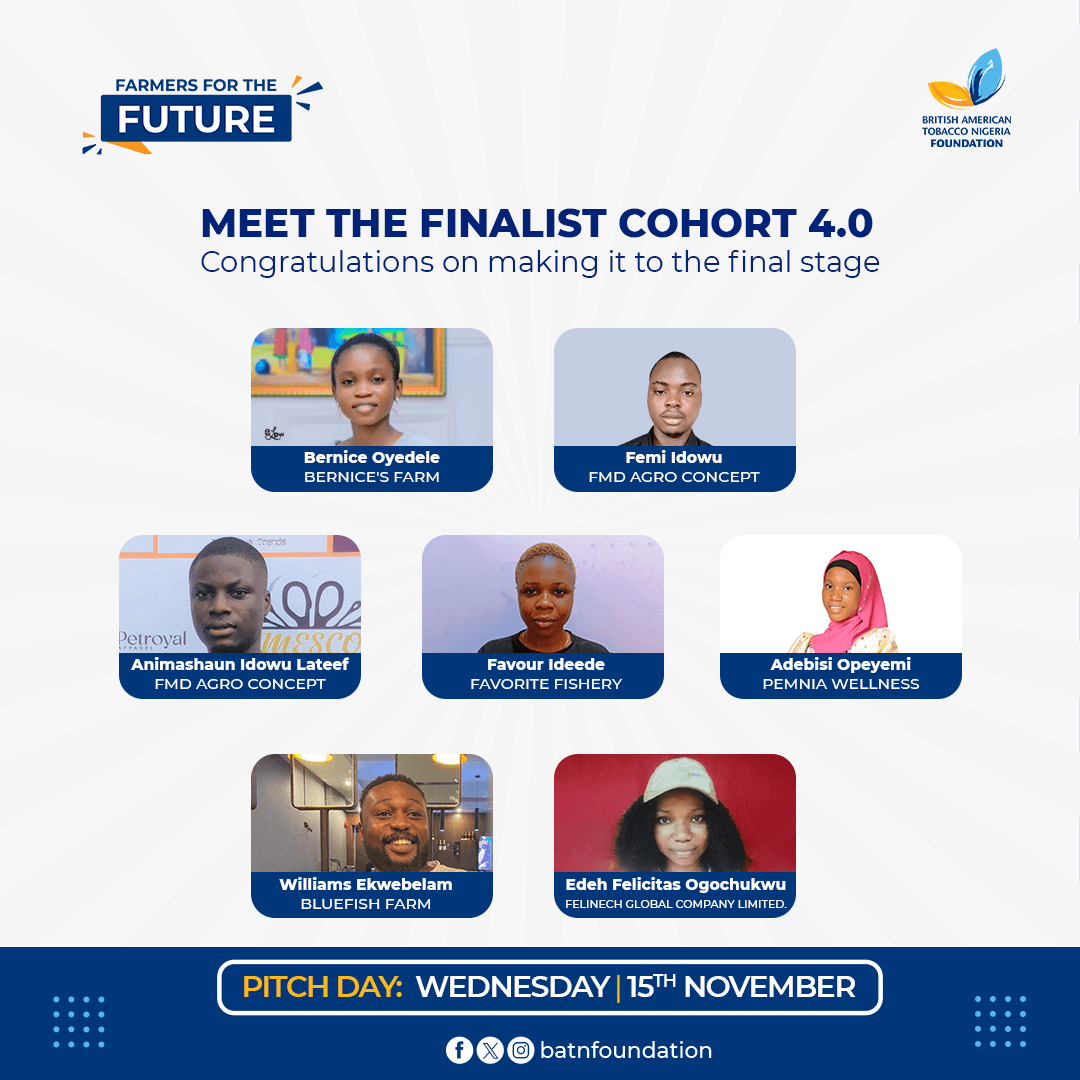 BATNFoundation's tweet photo. ๐ฃWe are pleased to announce the finalist who has made it to the final stage of the Farmers for the future ๐
Congratulations ๐
#FarmersFortheFuture
#WealthIsHere
#SupportSmallholderFarmers
#MakingADifferenceHere https://t.co/W43ZZQK1zv