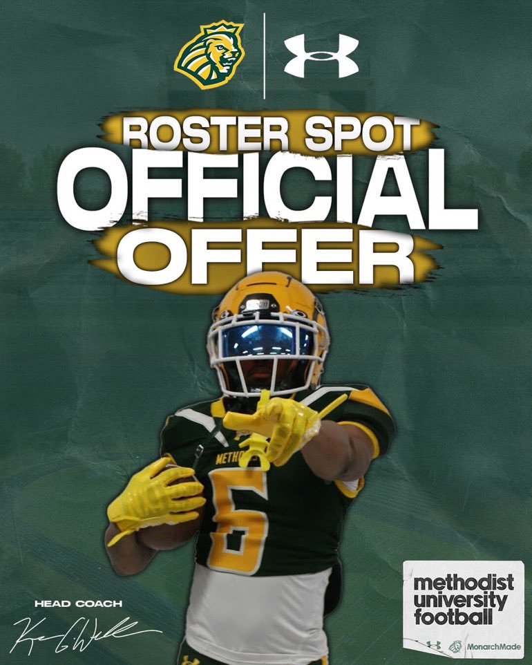 After a great talk with @Coach_BWiLL21 I’m blessed to receive an offer from Methodist University @coachglass52 @natoli14 @raisethebar_ad