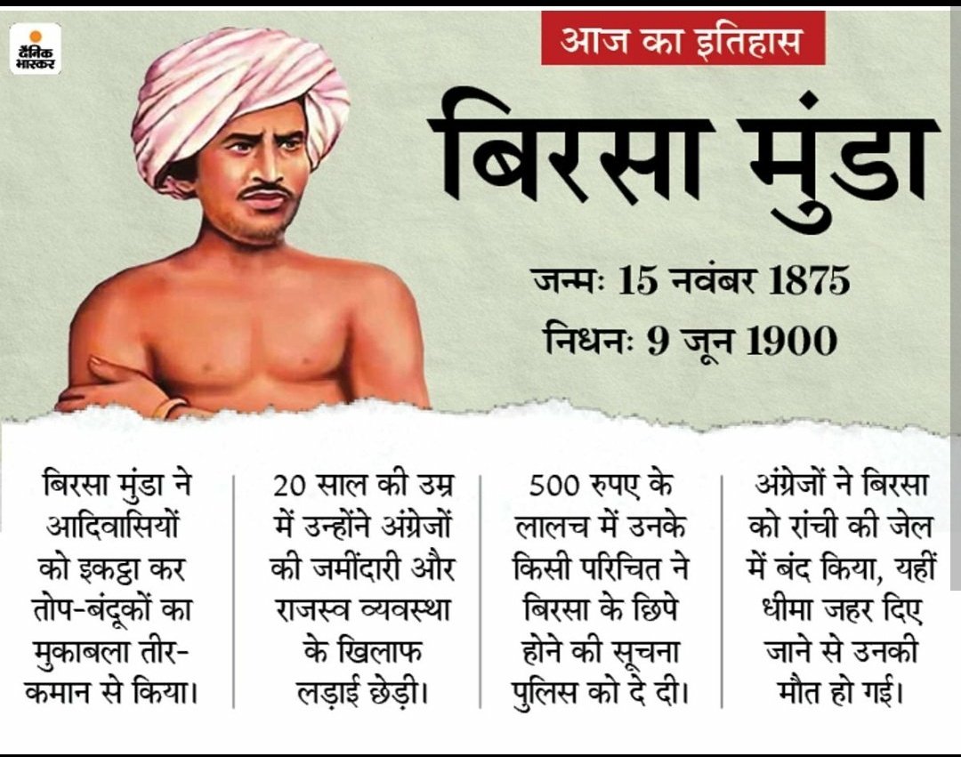 बिरसा मुंडा जी ने पूरी जिंदगी देश को आजाद करवाने के लिए कुर्बान कर दी। काफी कम उम्र में ही अंग्रेजों से लोहा लेना चालू कर दिए थे। 

#राष्ट्रीय_आदिवासी_स्वाभिमान_दिवस
#धरती_आबा_बिरसा_मुंडा