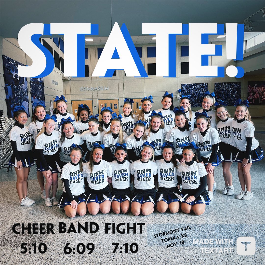 Be there or be 🟦! It’s your turn 🫵🏼 to come cheer your Raven Cheerleaders to victory this Saturday at STATE! Come ready to YELL &amp; RALLY! 📣🐦‍⬛