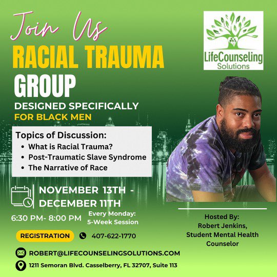 LCSMaitland's tweet photo. ☀️Join our Inclusive Racial Trauma Group for Black Men!
1️⃣ "Racial Trauma" - Share diverse insights. 
2️⃣ "Post-Traumatic Slave Syndrome" - Discuss history sensitively. 
3️⃣ "The Narrative of Race" - Redefine stories for empowerment. 🌟 Recognizing varied experiences. https://t.co/DTPt24VEQC