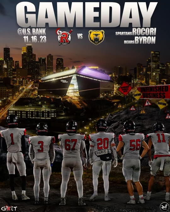 GAME DAY‼ State Semifinals!
Byron Bears (10-1) vs. Rocori Spartans (9-2)
⏰ 4pm 📍US Bank Stadium
🎟 ticketmaster.com/event/06005F4D…
📺 prepspotlight.tv/MSHSL/GameStre…
🔈KNSI 1450am 99.3 FM  player.listenlive.co/63611
Blackout ⚫️ Rat Pack Theme #GRiT