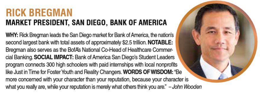 Congrats to <a href="/BankofAmerica/">Bank of America</a> #SanDiego colleague <a href="/RickBregman1/">Rick Bregman</a> , named to <a href="/SDbusiness/">San Diego Business Journal</a> SD 500 list as among the most influential business leaders in the region!  tinyurl.com/2ze9uwdm