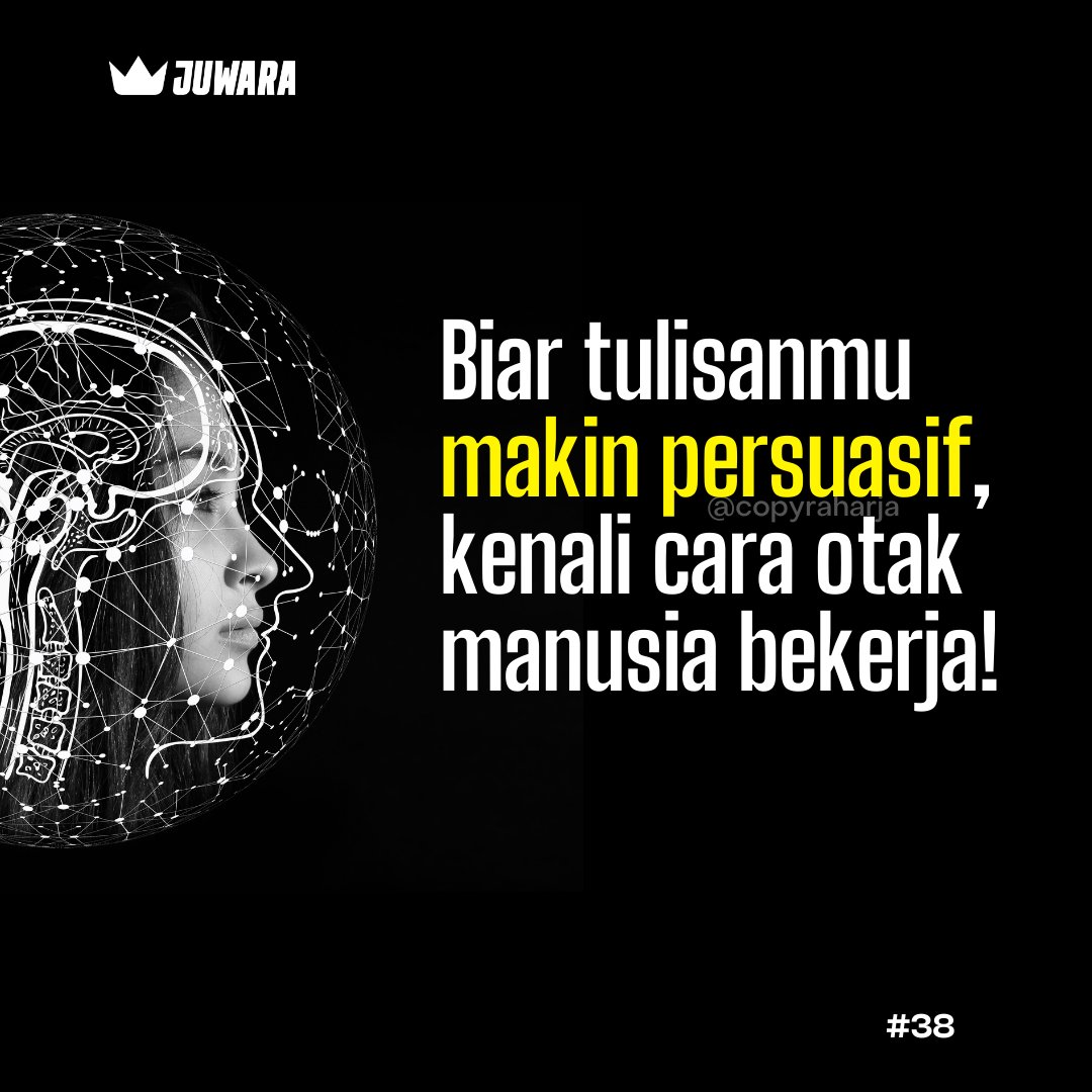 copyraharja's tweet image. Tips Praktis Copywriting #38

Salah satu cara buat nerapin psikologi dlm copywriting adalah dengan mahamin gimana target konsumen kita MENGAMBIL TINDAKAN 🧠

Apakah berdasarkan
🫀 emosional,
📊 rasional, atau
💡 insting?