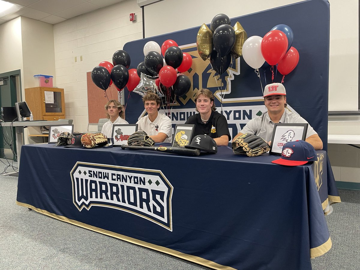Congratulations to these 4 Warriors! Jackson Kirby and Hayden Smith signing with Glendale CC. Crew Secrist signing with Southern Idaho and Talan Kelly signing with Utah Tech.  What a great day, can’t wait for the spring! #truewarrior