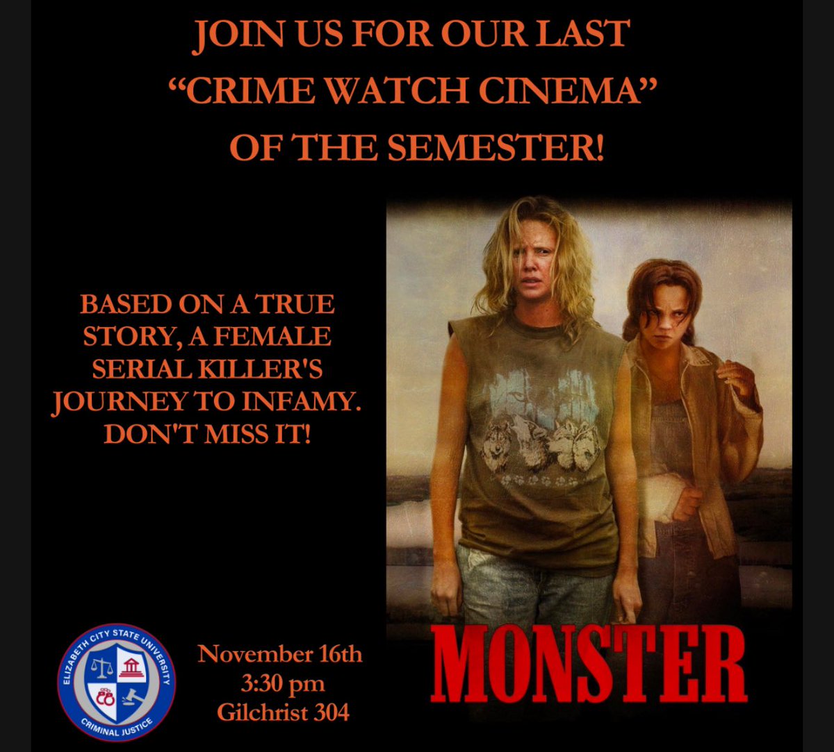 This week is our last Crimewatch Cenema of the semester.  Please come out and join us for a snack and a great movie!