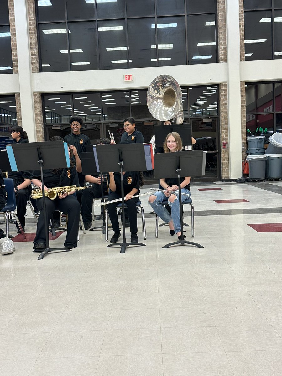 mrsfeirick's tweet photo. I got to bring half of my kids to work tonight to watch my Briscoe Bengal play with her jazz band. It was fun to see my “kids” collide with my actual kids 😂 🤍❤️ @TheRaiderBand https://t.co/3XJHxZ5ch6