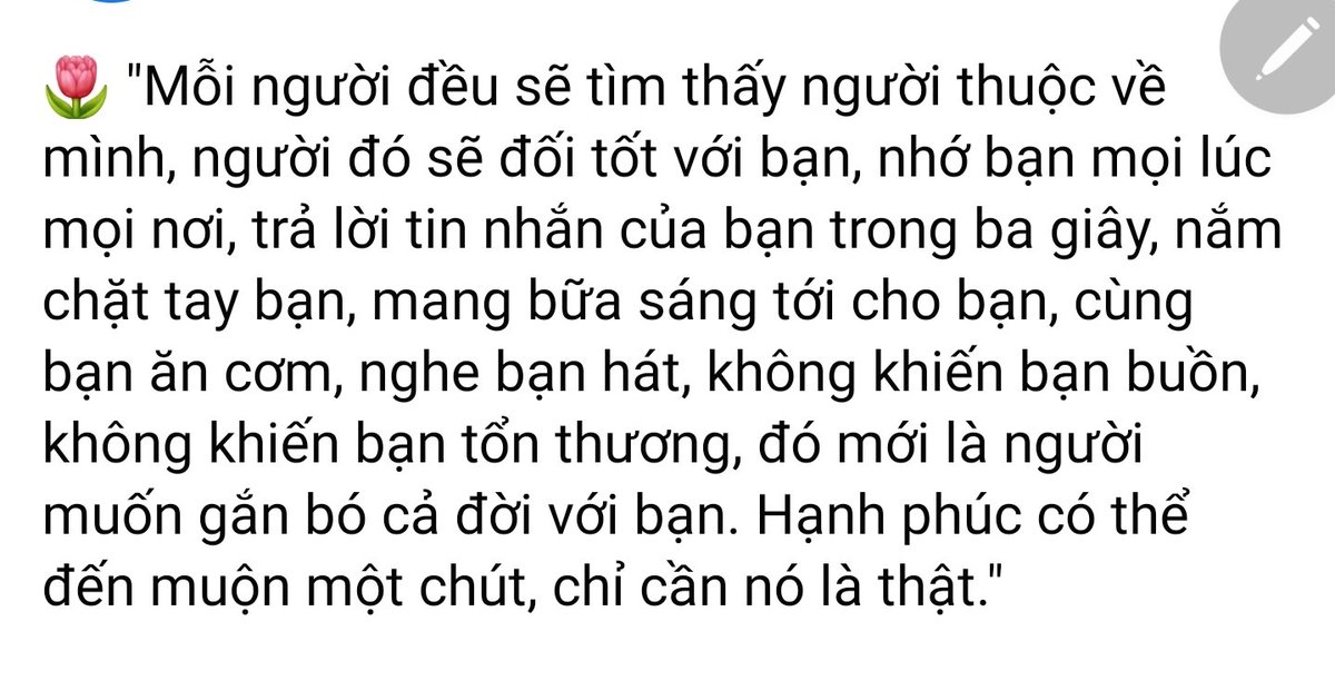 AlainaJ22593000's tweet photo. "Mỗi người đều sẽ tìm thấy người thuộc về
mình, người đó sẽ đối tốt với bạn, nhớ bạn mọi lúc
mọi nơi, trả lời tin nhắn của bạn trong ba giây, nắm
chặt tay bạn, mang bữa sáng tới cho bạn, cùng
bạn ăn cơm, nghe bạn hát, không khiến bạn buồn,
không khiến bạn tổn thương, đó mới là người
muốn gắn bó cả đời với bạn. Hạnh phúc có thể
đến muộn một chút, chỉ cần nó là thật."