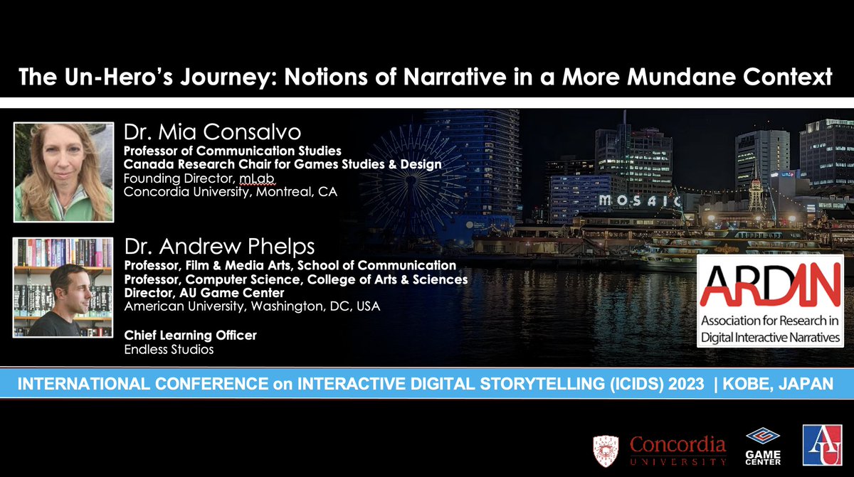 Gave a keynote today with <a href="/mic/">Mic</a> for <a href="/icids/">ICIDS</a> #icids2023 - Interactive Digital Narrative conference. Super fun time, thanks for having me! <a href="/AU_SOC/">AU SOC</a> @AU_College <a href="/AU_Research/">Anderson</a> <a href="/Endless__Games/">Endless Studios</a> <a href="/theHEVGA/">HEVGA</a>