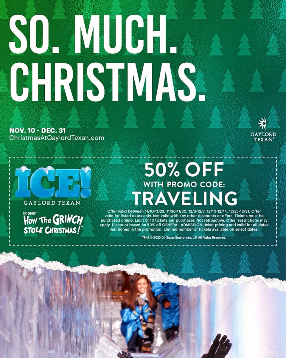 AD// Grab this coupon code TRAVELING for 50% off up to 10 ICE! tickets at Gaylord Texan Resort <a href="/GaylordTexan/">Gaylord Texan Resort</a>