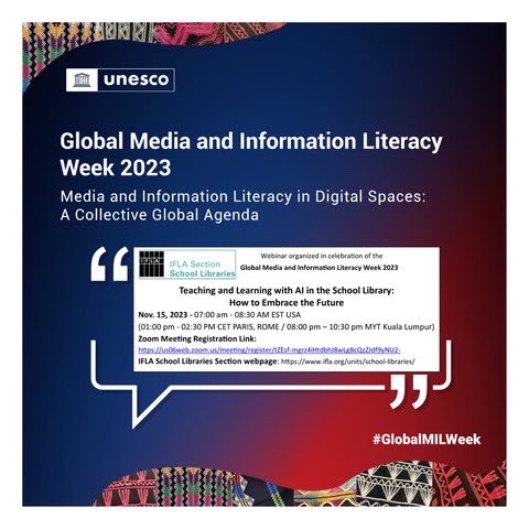 Are you interested in learning about how AI is transforming school libraries? This Wednesday, 11/15, from 7:00–8:30 AM EST, Dr. Elizabeth Burns will moderate a virtual panel and alumnus Mae Craddock will present! To attend, use the registration link: us06web.zoom.us/meeting/regist…