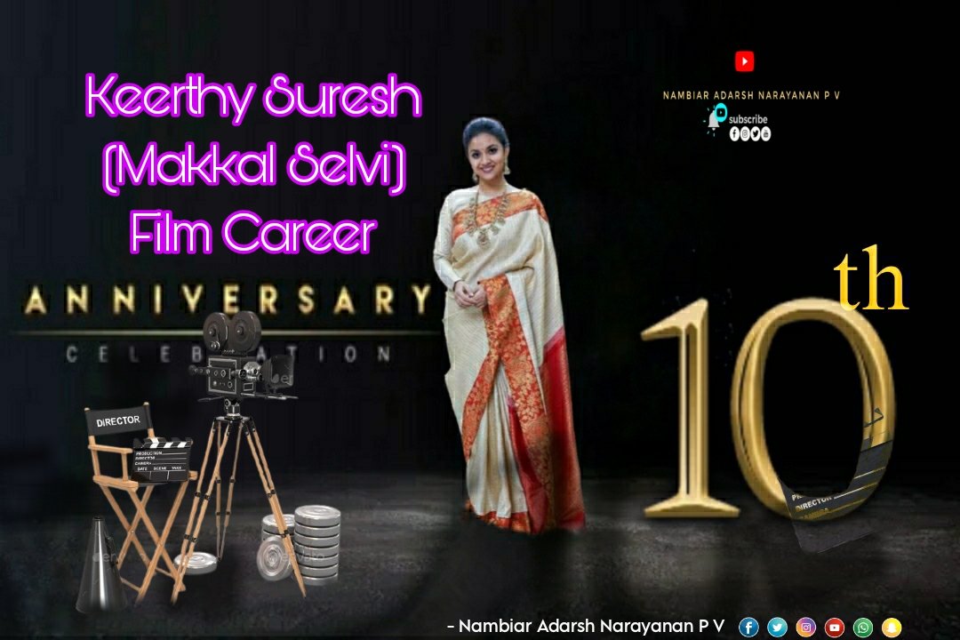 Congratulations to the talented and stunning @KeerthyOfficial on completing a decade in the film industry! 🎬🌟 Your incredible journey has inspired us all.!! #NambiarAdarshNarayananPV #10YearsOfKeerthySuresh #KeerthySuresh #10years @MenakaSuresh4 #Actress #Keerthy #FilmCareer