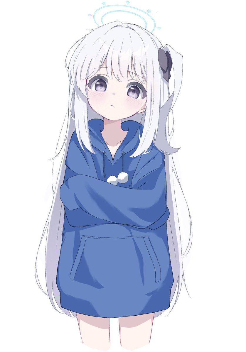 miyako (blue archive) 1girl halo solo long hair hoodie hood white background  illustration images