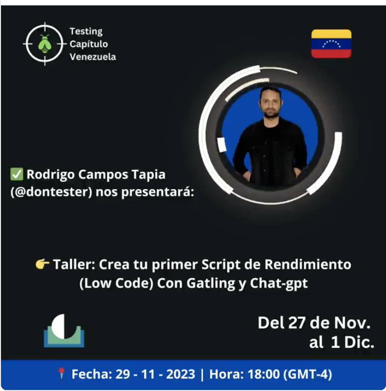 DonTester_'s tweet photo. 🚀✨ ¡No te lo pierdas! DonTester estará presente en
@TestingVe. Marca la fecha y únete a este tremendo evento. 📆🔍 ¡Prepárate para descubrir las últimas tendencias en testing! #testingcapitulovenezuela
#DonTester_ #TechEvent2023 #testingdayve #teamqavzla @GatlingTool https://t.co/j6wyN55qgb